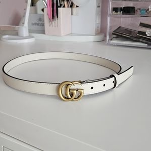 New GUCCI GG Thin White Leather Belt